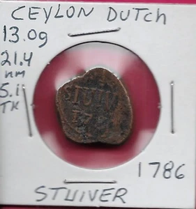CEYLON, NIEDERLÄNDISCHE BESETZUNG 1 STUIVER 1786 C' ÜBER 'VOC' MONOGRAMM, COLOMBO POSTFRISCH - Bild 1 von 2