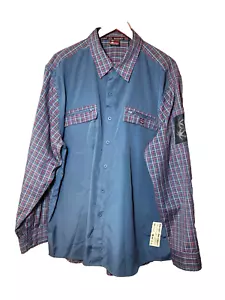 Vintage Bugle Boy Jean Co. Lake Blue/Plaid Button Up Long Sleeve Y2K Shirt XL - Picture 1 of 11