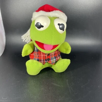 Baby Kermit the Frog Plush Santa Hat 1987 8inch Vintage - Image 1 of 4