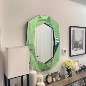 Accentuates Wall Decor Mirror Clock Hand-pieced Beveled Diamond Edge Living room - Picture 1 of 25