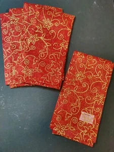 PIER 1 -Glitter Printed GARNET NAPKINS -5 NEW -red Christmas Holiday Gold Nylon - Picture 1 of 3