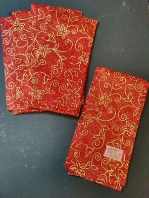 PIER 1 -Glitter Printed GARNET NAPKINS -5 NEW -red Christmas Holiday Gold Nylon - Image 1 of 3