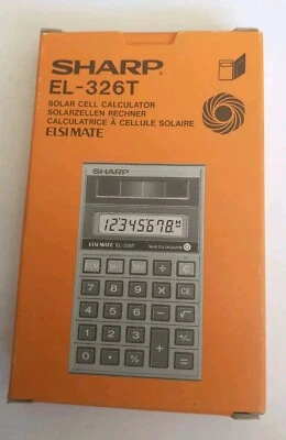 SHARP EL-326T solar cell calculator 1986 algebraic logic w/ box Elsi mate LCD  - Image 1 of 4