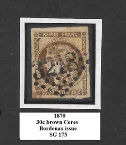 France 1870 30c brown Ceres Bordeaux issue 4 margin imperf 3218 cancel SG 175 - Picture 1 of 1