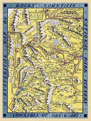 1948 Rocky Mountain National Park Historic Vintage Style Wall Map - 20x28 - Изображение 1 из 3