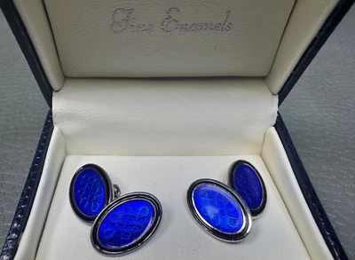 Blue Enamel on Sterling Silver Cuff Links - Image 1 of 4
