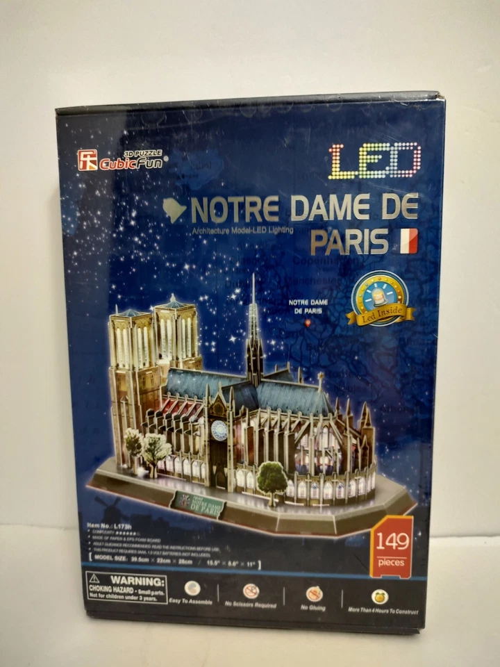 CubicFun 3D Puzzle LED Light Notre Dame de Paris 149 pcs Sealed - Image 1 of 4