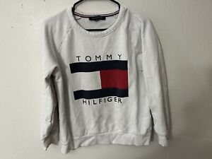 Tommy Hilfiger Sweatshirt WOMENS Medium White Pullover Round Neck Big Logo