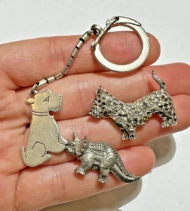 Sterling Silver Lot Dinosaur Dog Rhinestones Pendant Brooch Keychain - Picture 1 of 13