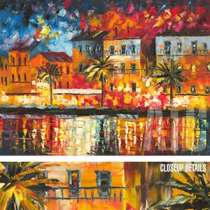 47Wx35H" ATTRACTIVE CORSICA LEONID AFREMOV-Style ORIGINAL OIL PAINTING CANVAS - Picture 1 of 10