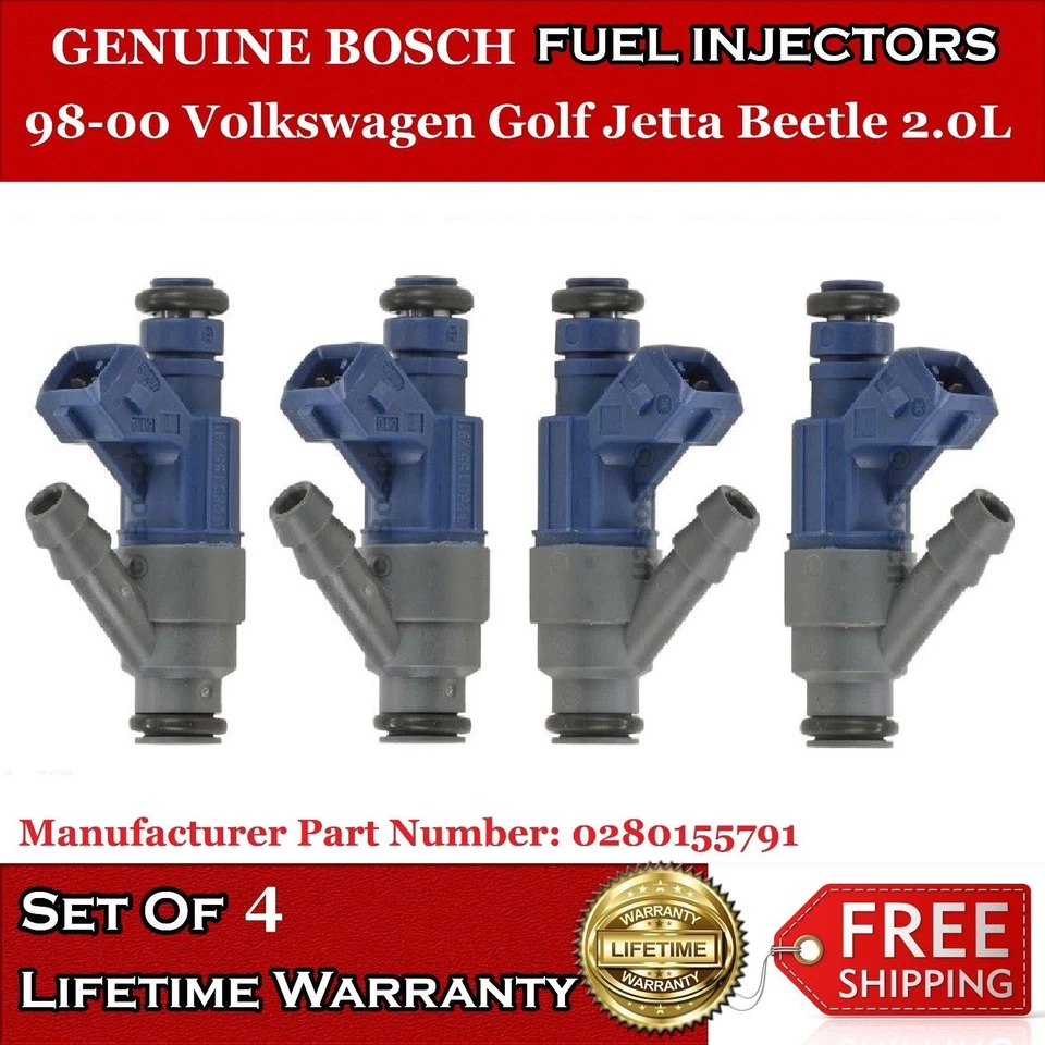 4x Inyectores de combustible originales Bosch para 98-00 Volkswagen Golf Jetta Beetle 2,0 L  Foto 1 de 1