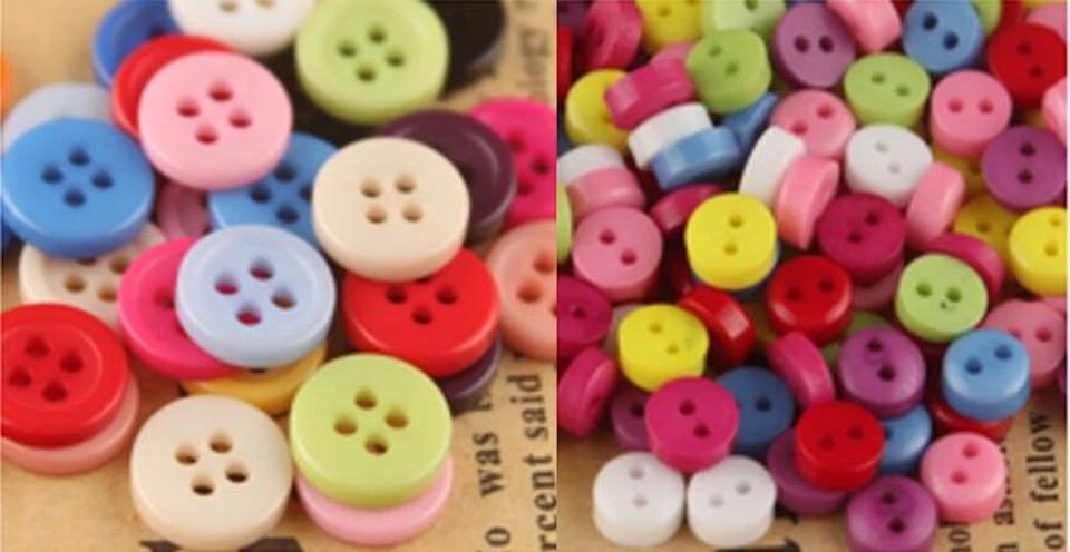 100 Resin Mixed colour 2 and 4 hole button child craft sewing accessory acrylic - Image 1 of 1
