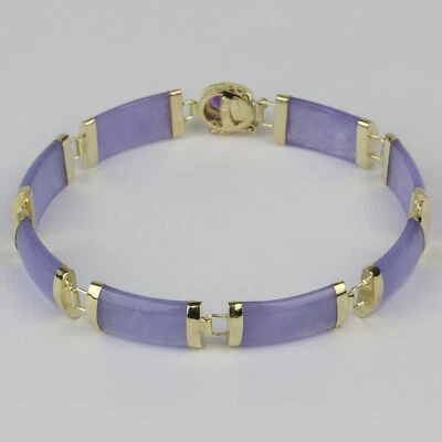 14k Yellow Gold, Lavender Jade, Amethyst Women's Link Bracelet 7.5" - Image 1 of 3