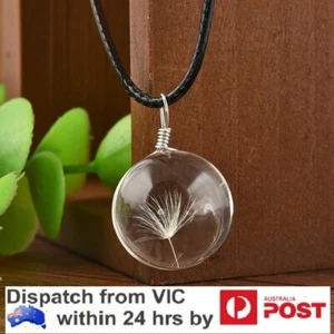 Women Dandelion Crystal Glass Ball Bottle Pendant Long Leather Chain Necklace - Foto 1 di 1