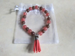 autumnal colours glass beaded bracelet with tassle charm charm handmade - Picture 1 of 2