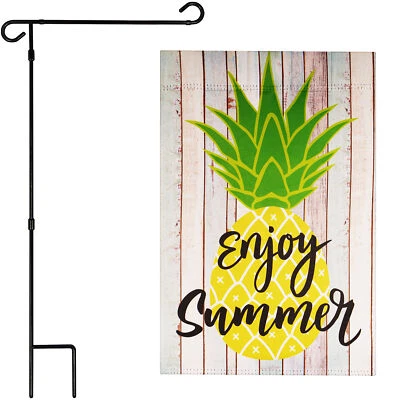 NUEVO G128 Bandera de Jardín Disfruta Verano Piña 12x18IN Bloqueo y Soporte Bandera de Jardín Foto 1 de 4