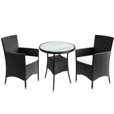 CASARIA® Polyrattan Balkonset 3 teilig Bistroset Sitzgruppe Balkon Garten Set - Bild 1 von 4