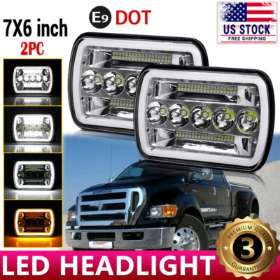 Faros LED ámbar DRL 7X6" para camioneta Ford Super Duty F350 F450 F550 F650 F750 Foto 1 de 4