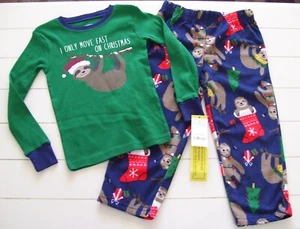 Boys Carter's I Only Move Fast on Christmas Cotton Fleece Sloth Pajamas Sz 4 - Picture 1 of 4