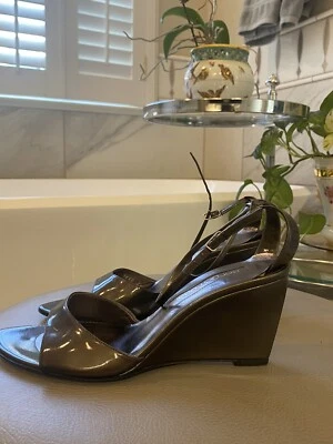 Vintage Sergio Rossi Pewter Leather Sandal Wedge Size 36 - Image 1 of 4