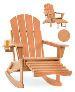 Folding Adirondack Rocking Chair,4-in-1 Multifunctional Patio Chair 1 pack Teak - Picture 1 of 7