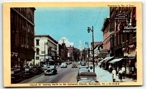 Postal cromada de Church Street Burlington Vermont de colección sin precio base coches antiguos American Legion - Imagen 1 de 2