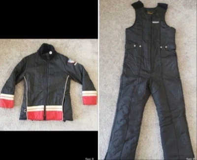 复古雅马哈雪地摩托车夹克和围兜女式小号中号黑色红色白色美国 — 第 1/4 张图片