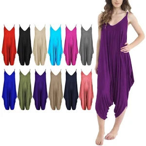 Womens Harem Jumpsuit Romper Top Sleeveless All in One V-Neck Cami Playsuit - Picture 1 of 19