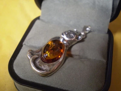 Colgante Gato Ámbar Vintage Plata de Ley 925 Damas 4,1 gramos Foto 1 de 2