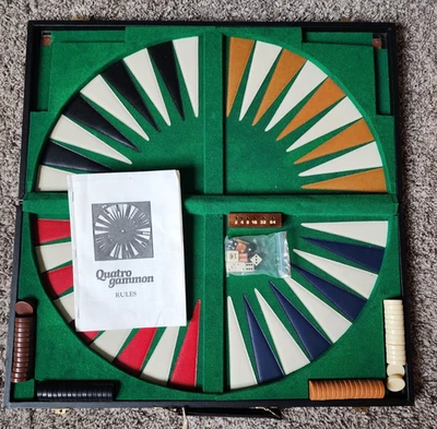Quatro Gammon Vtg Board Game Custom case 1982 Made In London England Marplecourt - Image 1 of 4