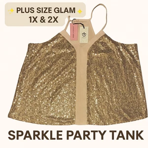 Übergröße Pailletten Neckholder Top 1X 2X Beige Gold Satin Glitzer Party Tank Neu mit Etikett - Bild 1 von 8