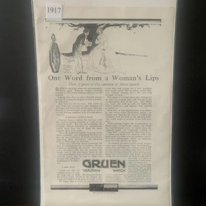 Vintage 1917 Gruen Verithin Watches One Word From Woman's Lips Ad Advertisement - Picture 1 of 2