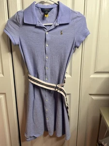 Ralph Lauren Polo Dress Girls Oxford Blue Striped Belt Button Down Large (12-24) - Picture 1 of 6
