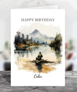 Personalised Fishing Angler Fisherman Birthday Greetings Card - Choose Size - Picture 1 of 2