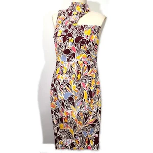 D'Iyanu African Print Maroon Ivory Sleeveless Halter Stretch Sheath Dress Sz S - Picture 1 of 6