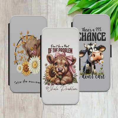 HIGHLAND COW FLIP CASE FOR IPHONE SAMSUNG GOOGLE ART FUNNY WALLET PHONE COVER - Image 1 of 4