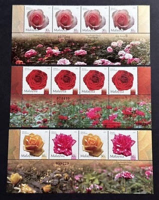 2003 Malaysia Flowers Roses 12v Stamps (Lower Blocks) Serial Nos tabs Mint NH OG - Image 1 of 2