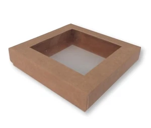 10 KRAFT 4 X 4 INCH WINDOW BOXES, 20mm DEEP, CARDS, GIFTS, JEWELLERY, CAKES ETC - Picture 1 of 3