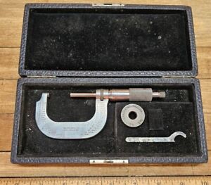 Vintage Starrett Tools No. 2-C Outside Micrometer 1"-2" w/ 1" Standard & Case ☆