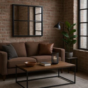 Square Window Wall Mirror,Metal Window Pane Mirror,Black,60 x2 x60 cm-M48BK - Picture 1 of 6