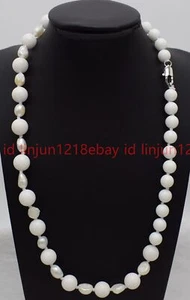 Natural 8-10mm White Porcelain Jade Round Gems Beads White Pearl Necklace 18in - Picture 1 of 12