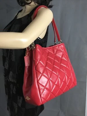 Coach F36696 Phoebe Red Quilted Leather Shoulder Bag Tote Satchel Handbag Purse - Image 1 of 4