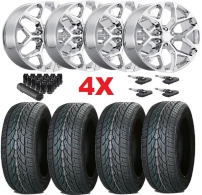 22 CHROME WHEEL TIRE 285 45 22 CADILLAC ESCALADE DENALI GMC PACKAGE SET NEW - Изображение 1 из 4