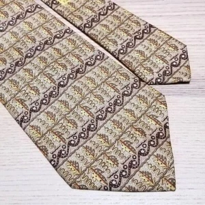 HERMES Neck tie Silk Yellow Brown Logo japan seller N0114 07 Made in France - Picture 1 of 4