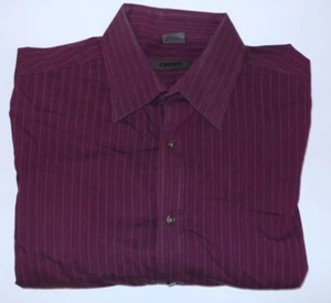 Camisa de algodón frontal DKNY para hombre púrpura Merlot a rayas blanca con botones talla L - Imagen 1 de 8