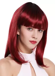 Longbob Perücke Damen kurz schulterlang sexy Pony glatt Schwarz Rot Ombre 40cm - Bild 1 von 4