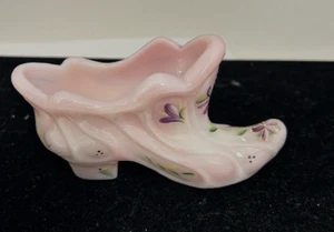 Fenton Glass Pink ROSALENE Hand Painted SLIPPER , SHOE Artist Signed EXC - Picture 1 of 5