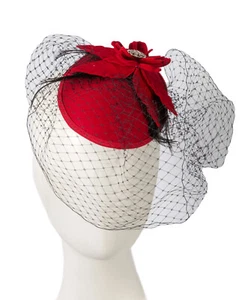 Red SCALA winter fascinator with veil -- 100% Aussie Family Business - Picture 1 of 6