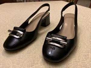 Preloved Michael Kors Black Patent/ Leather Round Toe Slingback Heel Sz 8M - Picture 1 of 12