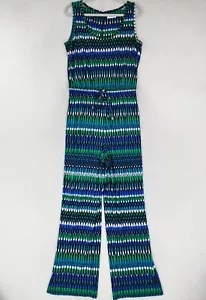 Calvin Klein Jumpsuit Women 12 Green Blue Sleeveless Full Length Wide Leg Casual - Picture 1 of 12